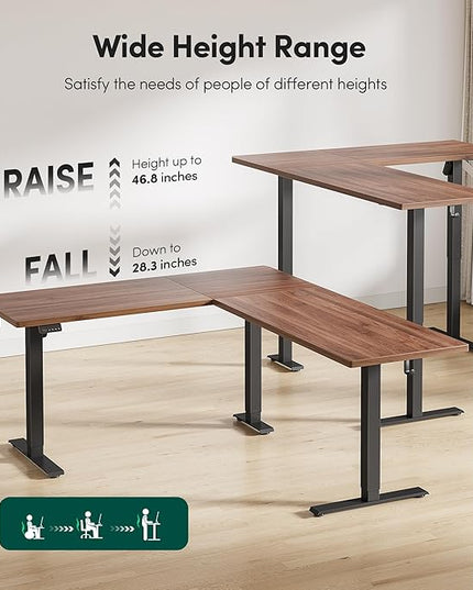 FEZIBO 63" x 55"L Shaped Standing Desk Adjustable Height, 63 Inch Electric Stand up Corner Computer Desk, Sit Stand Home Office Desk with Splice Board, Black Frame/Black Walnut Top