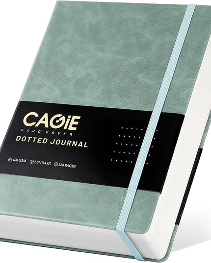CAGIE Bullet Dotted Journal Notebook 320 Pages 100 GSM Paper Hardcover B5 Dot Grid Notebook Leather Journals for Writing Women Men Work Journaling, Green