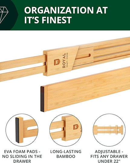 Drawer Divider and Organizer for Kitchen Organization - Adjustable Bamboo Drawer Dividers Organizers (17 - 22") - 4-Pack Expandable Drawer Organization Separators for Kitchen, Bedroom & More, Natural