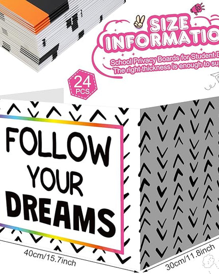 Honoson 24 Pcs Bulk Inspirational Privacy Folders for Students Cardboard Test Privacy Boards Motivational Words Desk Dividers Shield for Classroom School Study Supplies, 6 Styles(Polka Dot)