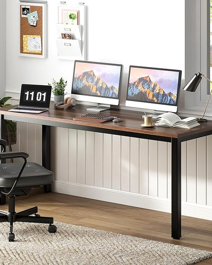 Need 63 Inch Large Computer Desk - Modern Simple Style Home Office Gaming Desk, Basic Writing Table for Study Student, Black Metal Frame, Walnut