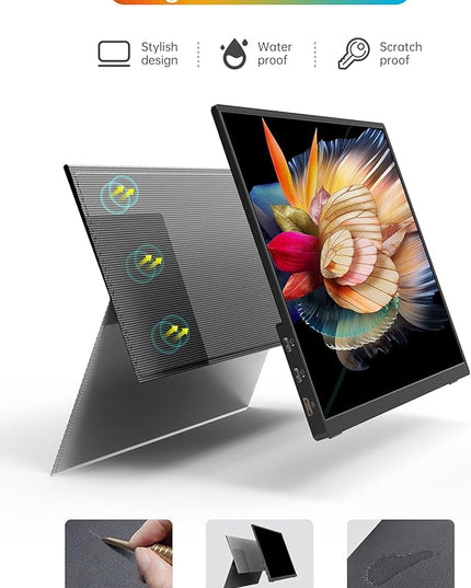 MNN Portable Monitor 14 inch FHD 1920 * 1200P USB C HDMI Ultra-Slim IPS Travel Display w/Speakers, HDR Plug&Play, External Monitor for Laptop PC, Phone,Mac(400cd/m² Brightness)