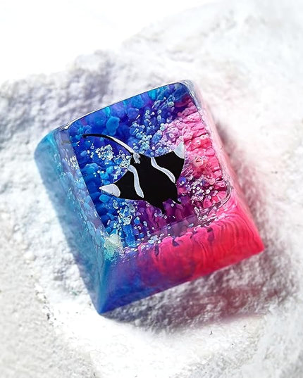 Manta Ray Artisan Keycap Blue Pink Ocean Coral R1 SA Profile Custom Sea Creatures Keycaps 1U ESC Handmade Gaming Resin Key Cap Cherry MX Switch Compatible Mechanical Keyboard Manta Ray Lover Gift