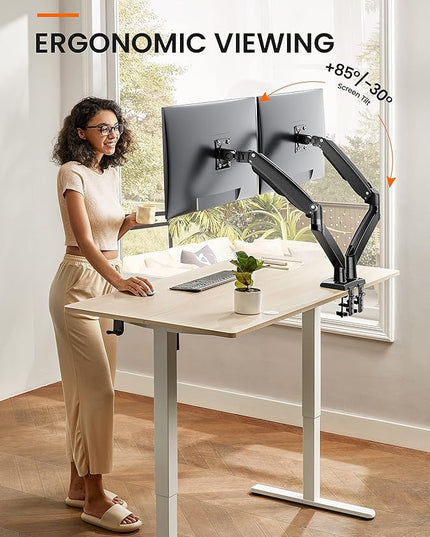 ErGear Dual Monitor Desk Mount up to 40 inches Screens, Max 26.4lbs Capacity Each, Heavy Duty Ultrawide Monitor Arm with USB Ports, Height Adjustable Monitor Stand, VESA 75x75mm or 100x100mm, Black