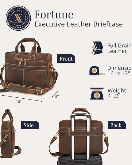 Luxorro Full-Grain Leather Briefcase for Men - Laptop Bag with Leather Computer Compartment
