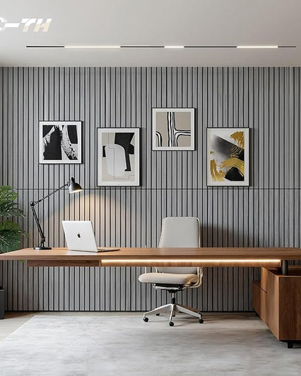 TO-TH Wood-Look Acoustic Wall Panels, 10 Pack 47.2” x 23.6” Sound Panels, Decorative Wood Panels for Wall Sound Dampening Panels for Home, Office, Basement, Gray Oak with Mitered Edges