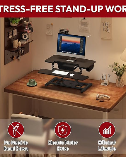SANODESK 32" Electric Standing Desk Converter,Height Adjustable Riser for Office Home, Monitor and Laptop Workstation with Large Keyboard Tray, Black Color