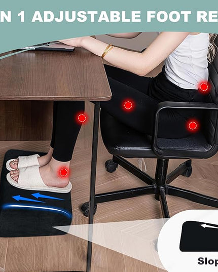 3 Adjustable Heights Foot Rest for Under Desk at Work - Ergonomic High Density Foam Footrest with Washable Cover, Foot Stools for Office, Home, Gaming (Black)