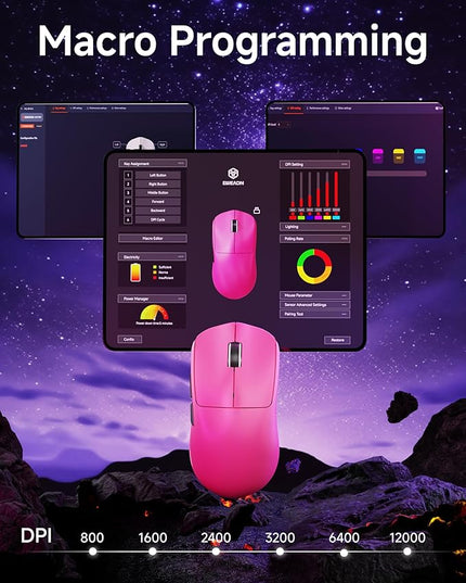 EWEADN X23Pro Wireless Gaming Mouse, PAW3311 Sensor, 49g Lightweight Mouse, 12000 DPI, 2.4G/BT5.0/USB-C Rechargeable Wireless Mouses with 6 Programmable Buttons for Laptop/PC/Mac, Pink
