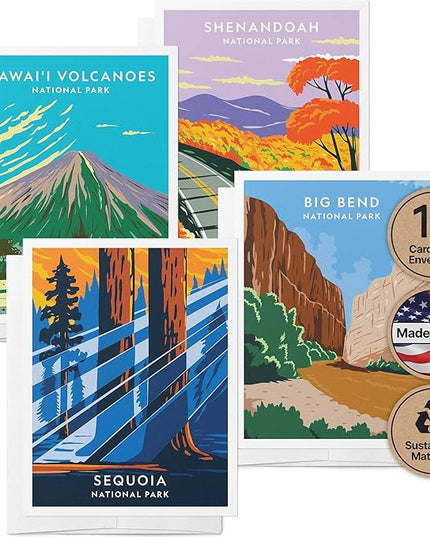 Twigs Paper - Assorted Nature National Parks Greeting Cards - Stationery Cards with Envelopes - Thank You and Blank Note Cards - Greeting Cards for All Occasions - Made in USA (5.5 x 4.25, Set of 12)