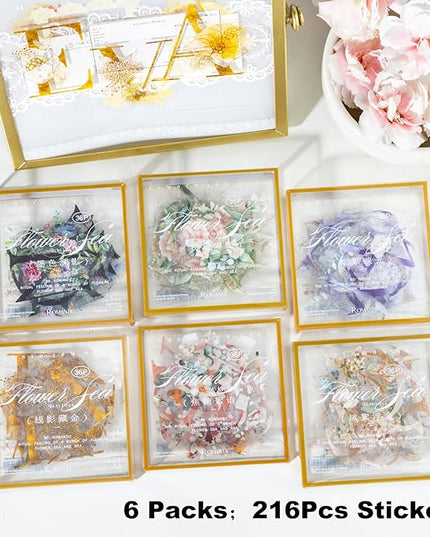 Miyouluna 216PCS Floral Alphabet & Number Stickers Set, Waterproof Letter PET Stickers for Scrapbooking, Journaling, DIY Crafts, Card Making