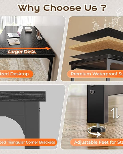 Huuger 71 x 31.5 Inch Desk with Power Outlets & USB-C, 0.95 Inch Thicker Desktop, Robust Metal Tubes, Deep Computer Desk, Heavy Duty Office Desk, Work Desk for Home Office, Black