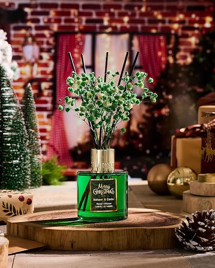 Airkeep Christmas Reed Diffuser Set,3.38 fl oz (100 ml) Reed Diffuser - Balsam&Cedar Oil Diffusers with 8 Reed Sticks, Home Fragrance Reed Diffuser for Bathroom Shelf Decor