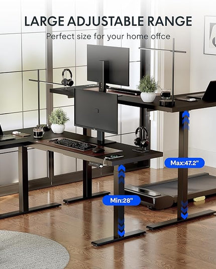 FLEXISPOT 63 inch L-Shaped Standing Desk, Electric Height Adjustable Desk, Sit Stand Large Corner Desk, Memory Preset Controller, Modern Design, Black Frame + Mahogany Top