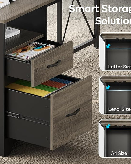 Bestier L Shaped Desk with File Drawers, 63" x 47" Office Computer Desk with Storage Cabinet, Corner Desk with Monitor Stand & Modesty Panel for Home Office, Gray
