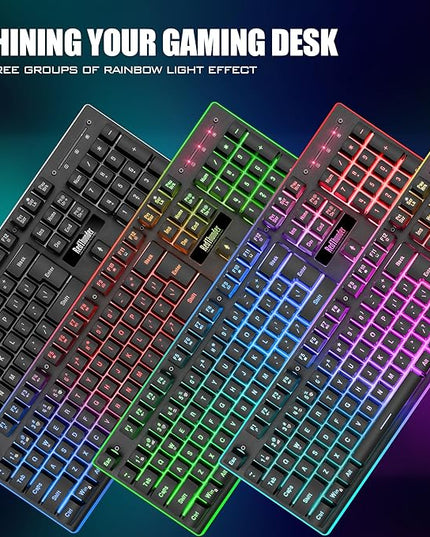 RedThunder K10 Wireless Gaming Keyboard and Mouse Combo, LED Backlit Rechargeable 3800mAh Battery, Mechanical Feel Anti-ghosting Keyboard + 7D 3200DPI Mice for PC Gamer (Black)