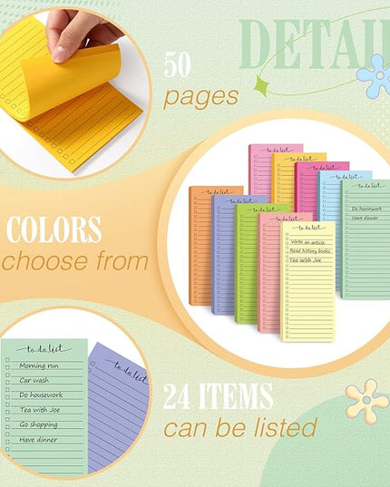 Censen 10 Pack 500 Sheets To Do List Notes Daily Checklist Notepads with 50 Sheets Each Undated Color Memo Pad Block Shopping List Pad Weekly Plan Notepad Organizer Planners(Bright Color,Lined)