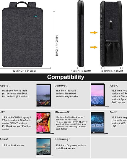 ZINZ Slim & Expandable Laptop Backpack 15 15.6 16 Inch Sleeve, Spill-Resistant Notebooks Bag Case for Most 14-16 Inch MacBooks Surface-Books Dell HP Lenovo Asus Computers,B04K01