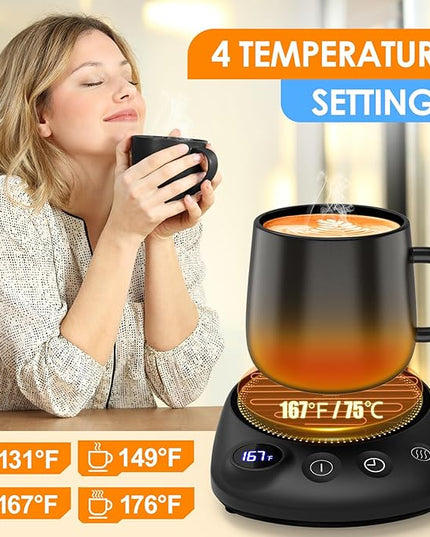 KitchekShop Coffee Mug Warmer - Fastest Heating & Highest Temperature, Coffee Cup Warmer for Desk Auto Shut Off, 4 Temp Settings & 1-12H Timer, Smart Electric Beverage Warmer for Coffee, Tea (Black)