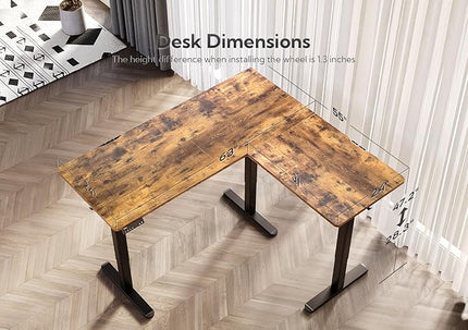 Claiks L Shaped Standing Desk Adjustable Height, Dual Motor Electric Corner Standing Desk, 63x55 inch Sit Stand up Desk with Splice Board, Rustic Brown