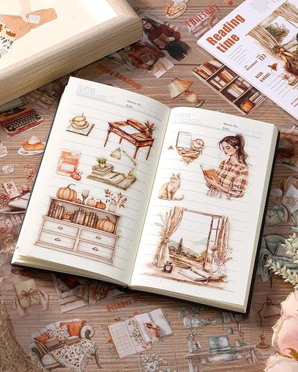 Auguro Scrapbooking Sticker 20 Sheets 120 Pre-Cut PET Girls Read Stickers People Sticker Books for journaling Scrapbook Supplies Transparent Stickers for journaling