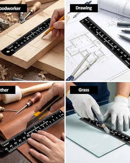 2Pcs 6 Inch 15cm Metal Ruler Set, Stainless Steel Metric Rulers with Centimeters Millimeters Inches, High Contrast Measuring Ruler for School Geometry Office Crafting(Black)
