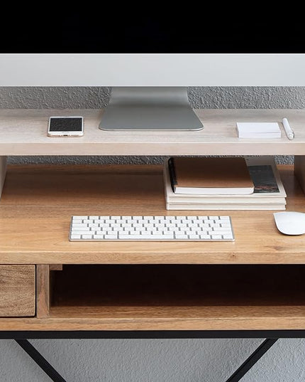 Anji Mountain Wooden Monitor Stand - Elegant Monitor Riser,Perfect Monitor Stand for Desk Organization, Durable Wood Construction monitor stands,Enhances Ergonomics and Workspace Efficiency,White Wash