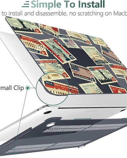 DONGKE Compatible with MacBook Pro 13 inch Case 2024 2023-2020 Release A2338 M2/M1 A2251 A2289 with Retina Display & Touch ID, Plastic Hard Shell & Keyboard Cover & Screen Film - Classic Stamps