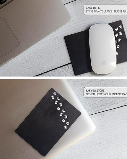 Mouse Pad Adhesive Bottom - Sticks to Any Surface - Portable - Webcam Covers and Screen Cleaner Included (Cat Paw)