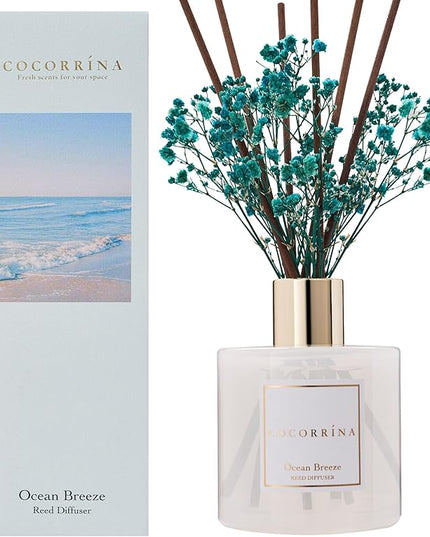 COCORRÍNA Reed Diffuser - Ocean Breeze Scented Diffuser with 8 Sticks Home Fragrance Reed Diffuser for Bathroom Shelf Decor