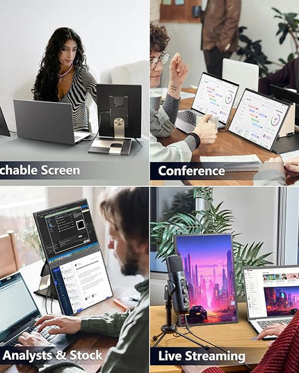 Larksmile Triple Laptop Screen Extender, 16" Triple Screen Laptop Monitor Extender, FHD 1200P IPS Triple Monitor, 235° Rotation Plug&Play for Multi-Screen Work/Travel/Conference/Study