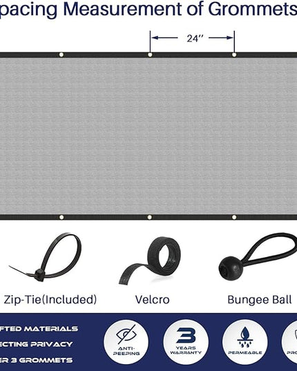Windscreen4less Privacy Fence Screen Heavy Duty Windscreen Fencing Mesh Fabric Shade Net Cover with Brass Grommtes for Outdoor Wall Garden Yard Pool Deck, 6'x96' Light Gray