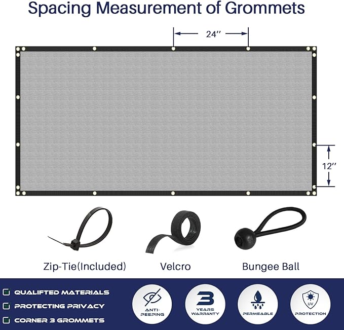 Windscreen4less Privacy Fence Screen Heavy Duty Windscreen Fencing Mesh Fabric Shade Net Cover with Brass Grommtes for Outdoor Wall Garden Yard Pool Deck, 6'x181' Light Gray