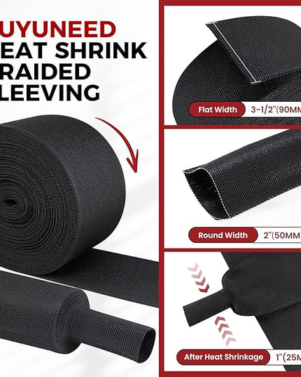 Heat Shrink Wire Loom 2:1 Shrinkable Braided Cable Sleeve 2 Inch ID-18ft Abrasion Protection Flexibility Fabric Wiring Harness Cover Sheath