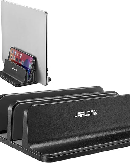 JARLINK Vertical Laptop Stand Holder, Aluminum Double Desktop Stand Holder with Adjustable Dock (Up to 17.3 inch), Compatible with MacBook, Surface, Chromebook, and Gaming Laptops, Black