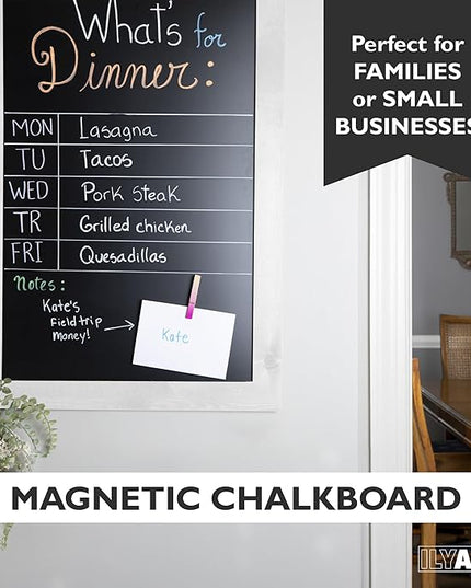 Ilyapa Extra Large Magnetic Chalk Board for Wall - Hanging Sandwich Menu Signs for Restaurant, Cafe, Food Truck, or Kitchen - 58x25 Inches - White