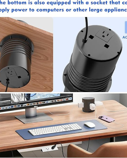 Pop Up Outlet for Countertop with 15w Wireless Charger, 4.7-Inch Pop Up Outlet with 4 Outlets and 2 USB-A, 1 USB-C, Pop Up Power Outlet for Kitchen Countertop, Conference Room, Study Room (Black)