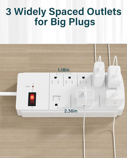 Elecan Surge Protector Power Strip with 4 Ft Extension Cord, 8 Widely Spaced Outlets with Safety Cover, 45 Degree Flat Plug Wall Mountable Multi Outlet Extender, Heavy Duty 14AWG, 1200J/125V,ETL-White