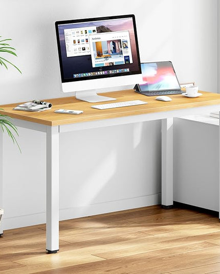 DlandHome 47 inches Medium Computer Desk, Composite Wood Board, Decent and Steady Home Office Desk/Workstation/Table, BS1-120TW Teak and White Legs, 1 Pack