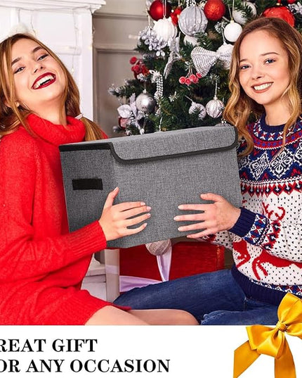 Large 22 Quart Linen Fabric Foldable Storage Bin Cube Organizer Basket with Flip-Top Lid & Handles, Clothes Blanket Box for Home, Office, Closet, Gray, 4 Pack 14.6 x 9.5 x 9.5”