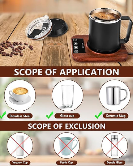 Coffee Mug Warmer and Mug Set with Automatic Timer Coffee Mug Warmer and 16 oz. Mug for Hot Coffee, Milk Tea, Water, Cocoa, etc. for Corporate/Home Office use.R1 Woodgrain Finish.