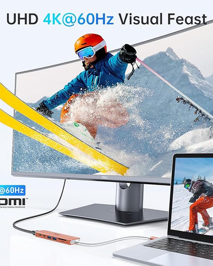 USB C Hub HDMI Adapter for MacBook Pro/Air, 7 in 1 USBC Dongle with HDMI, SD/TF Card Reader, USB C Data Port,100W PD, and 2 USB 3.0 Compatible for MacBook Pro/Air, Dell XPS, Lenovo Thinkpad.