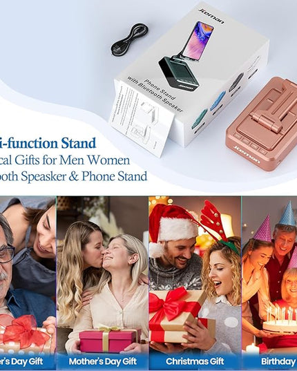 JTEMAN Cell Phone Stand with Bluetooth Speaker,Brithday Gifts for Men Women,Phone Speaker Amplifier,Kitchen Gadgets for Men,Phone Holder for Desk - Rose Gold
