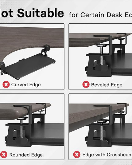BONTEC KMT01 Under Desk Keyboard Tray, Pull-Out Keyboard & Mouse Platform with C-Clamp, 25.6 x 11.8 in Space-Saving Ergonomic Slide-Out Drawer, Black