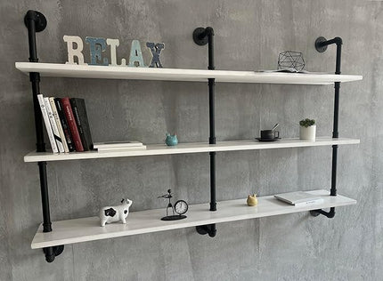 Industrial Pipe Shelving Rustic White Pipe Wall Shelves Industrial Shelves with Wood Planks Floating Shelves 60 Inch Farmhouse Bathroom,Kitchen Shelving Wall Mounted