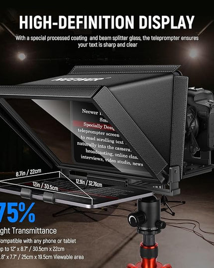 NEEWER X12 14 inch Aluminum Alloy Teleprompter for iPad Tablet Smartphone DSLR Cameras with Remote Control, Carry Case, APP Compatible with iOS/Android for Online Teaching/Vlogger/Live Streaming