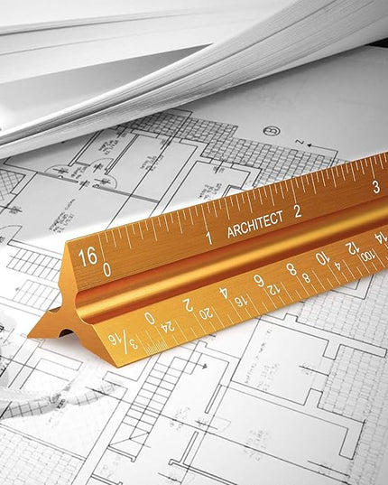 12" Architectural Scale Ruler Aluminum Architect Scale Triangular Scale Ruler for Architects, Draftsman, Students and Engineers, Golden