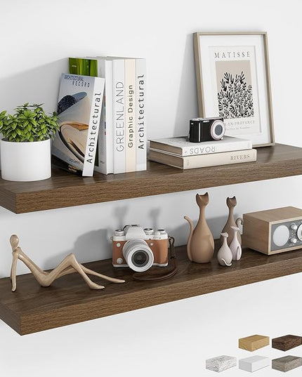 RICHFOCUS 40Inch Floating Shelves for Wall 2 Pack Shelves for Bedroom|Kitchen|Bathroom Wall Mounted Rustic Wood Floating Shelf with Invisible Brackets for Books|Storage|Decor, Walnut