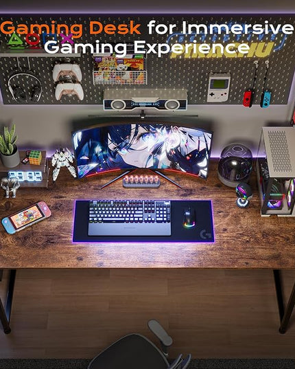 PRAISUN 47 X 24 Inch Computer Desk with Deeper Desktop, Gaming Office Writing Work Desk for Home Office, Study, Bedroom, Work from Home, Metal Frame, Rustic Brown