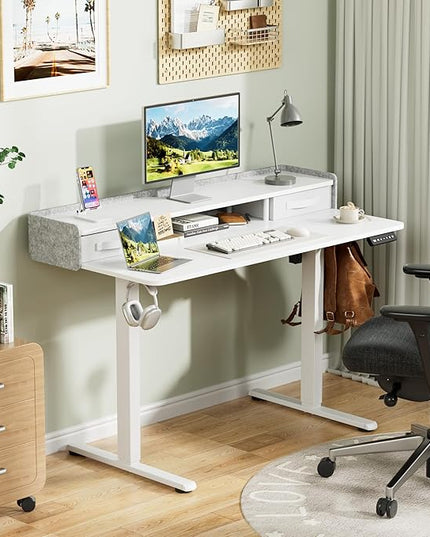 Homall Electric Standing Desk with 2 Drawers, Adjustable Height Computer Desk with Storage Sit Stand Table with Storage Shelf and Splice Board Quick Install for Home Office (White, 48 Inch)